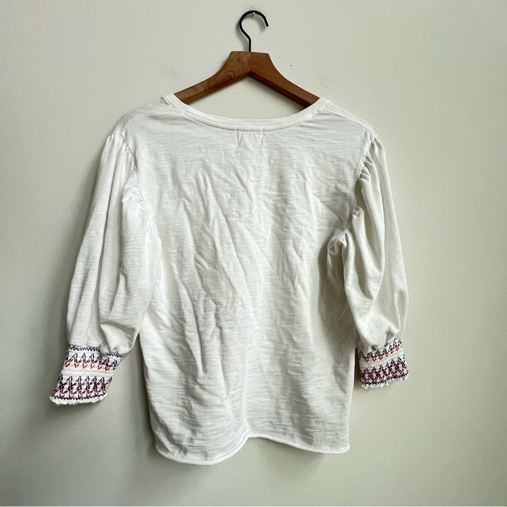 Nation LTD Jude Embroidered Smocked Ballon Sleeve V-neck White Top XS Patriotic - Picture 12 of 12